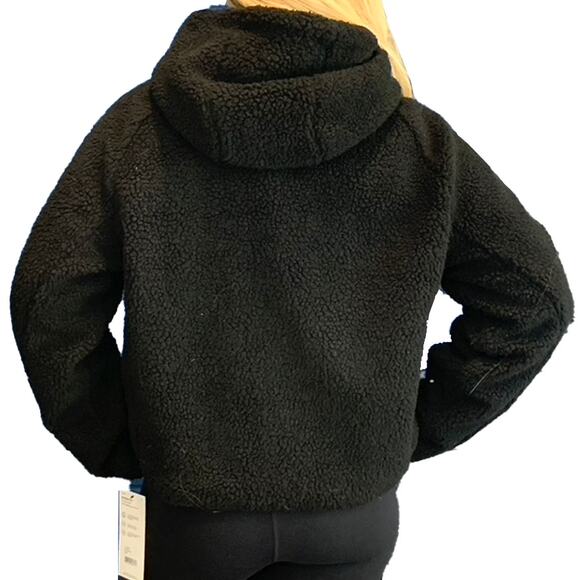 MPG Sherpa Teddy Fleece Full Zip Crop Hoodie Jacket BLACK Large NWT - Picture 5 of 13